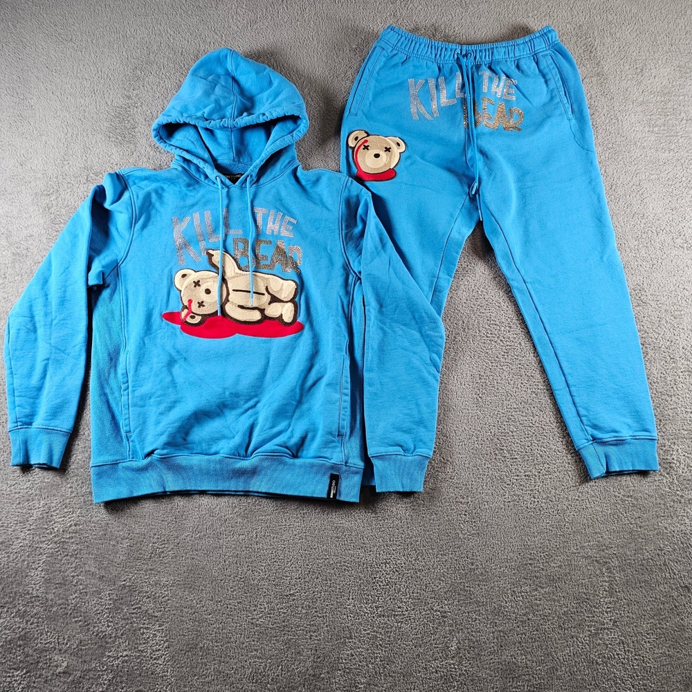 Roku Studio Kill The Bear Blue Rhinestone‎ Chenille Set Hoodie Joggers L